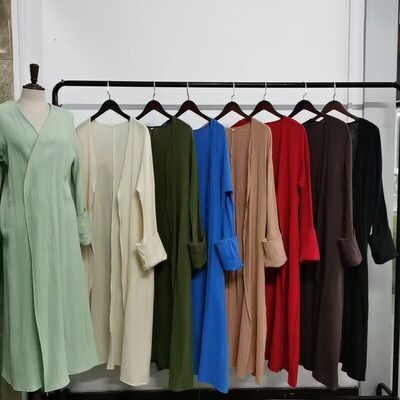 厂家直供伊朵朵新款速卖通迪拜土耳其纯色纯棉休闲大码开衫23600