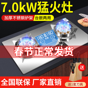 皇冠燃气灶双灶家用煤气炉液化气定时灶台式鸳鸯猛火灶具WGDQ B