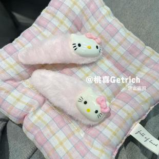 可爱粉色毛绒kt小猫鸭嘴夹大号日系少女kT猫卡通发饰侧边发夹