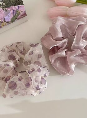 韩系超仙灰紫色纱大肠发圈2024新款绑头发绳低丸子头发饰扎头绳女