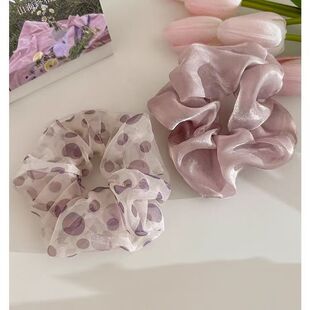 韩系超仙灰紫色纱大肠发圈2024新款 绑头发绳低丸子头发饰扎头绳女