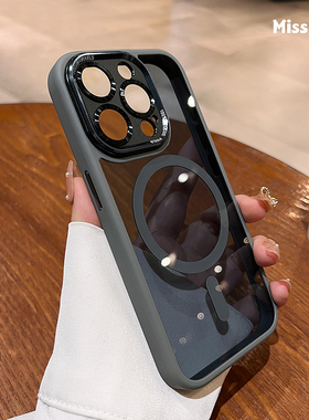 钛灰色磁吸金属镜头适用苹果15promax手机壳新款14pro透明黑硅胶iphone16小众plus高级感13pm保护套12pro男女