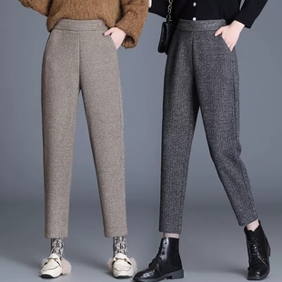 高腰宽松加厚小脚老爹裤 羊毛呢哈伦裤 2025新款 九分萝卜裤 女秋冬季