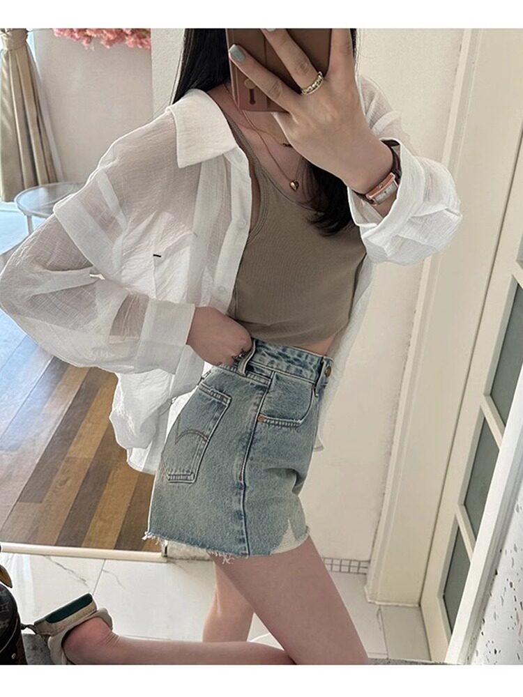 KOREAN VERSION OF RETRO DENIM SHORTS WOMENS 2024 SUMMER NEW HIGH-WAISTED THIN WIDE-LEG A-LINE VERSATILE THIN HOT PANTS TREND