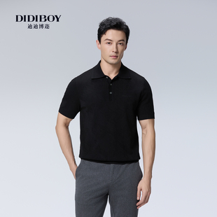 男士 DIDIBOY2025秋季 针织polo衫 新款 T恤 含绵羊毛提花黑色翻领短袖