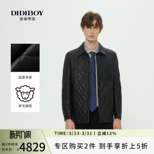 男士 新款 DIDIBOY2025冬季 黑色保暖高端真皮皮衣外套 羊毛填充