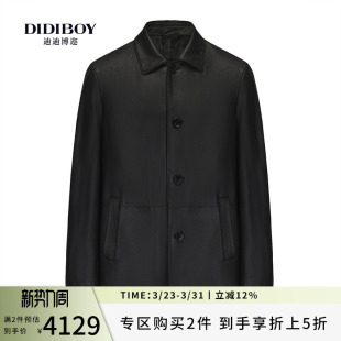新款 DIDIBOY迪迪博迩2025秋季 黑色翻领真皮皮衣外套 甄选羊皮