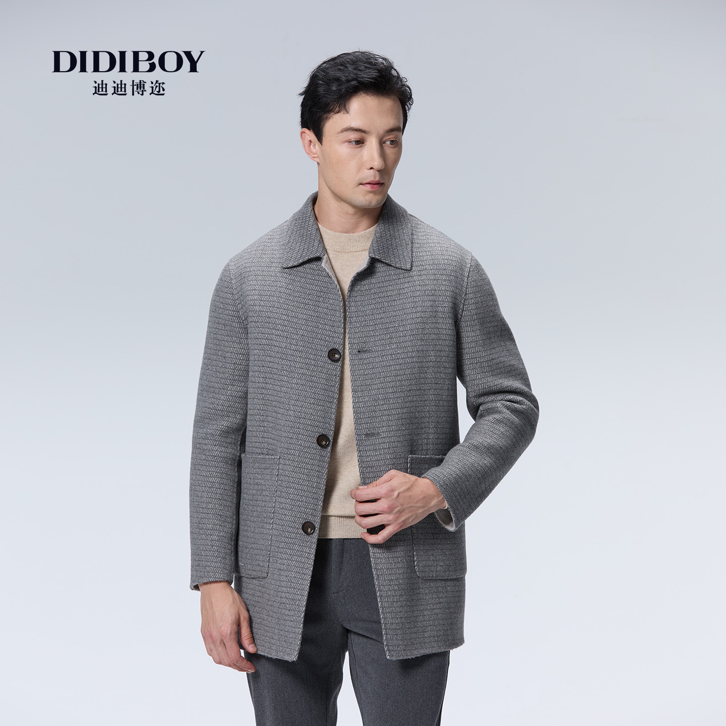 【可拆卸鹅绒内胆】DIDIBOY2025年冬季新款男士保暖翻领羊毛大衣