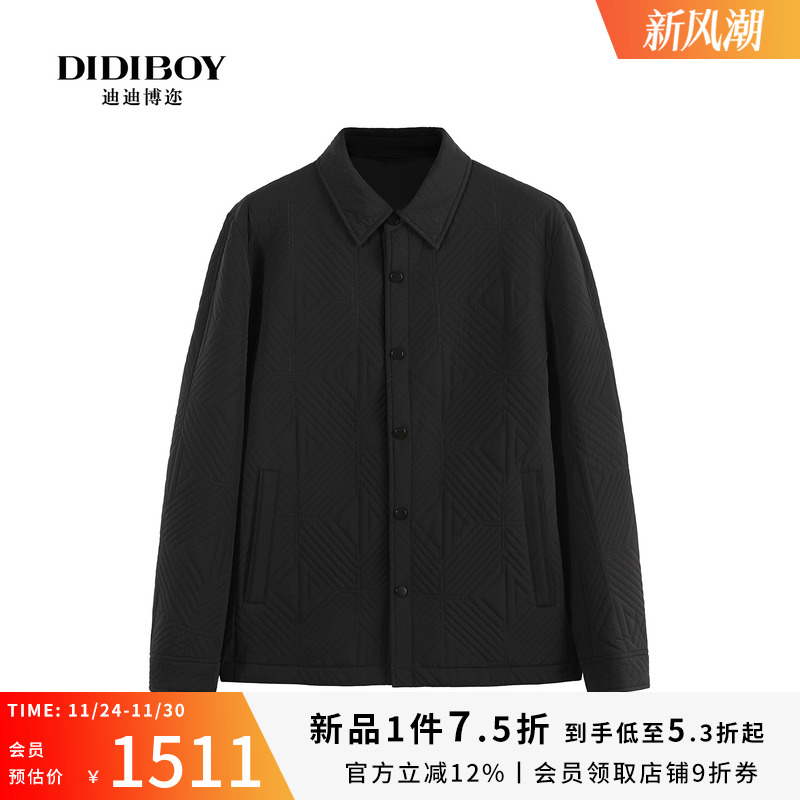 DIDIBOY迪迪博迩2025年冬季新款翻领单排扣黑色百搭保暖棉服外套