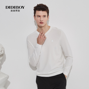 圆领T恤衫 轻薄透气白色长袖 针织弹力休闲长T 迪迪博迩时尚 DIDIBOY
