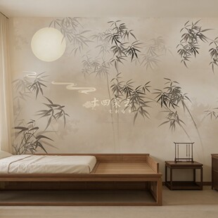 宋氏美学竹子茶室客厅背景墙布定制壁画新中式沙发卧室墙壁纸壁布