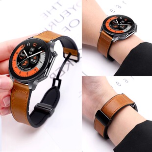 适用于oppowatchx2表带女生新款疯马皮OPPOWatch4 Pro智能运动手表表带配件一加手表2/OnePlus2R版磁吸腕带男