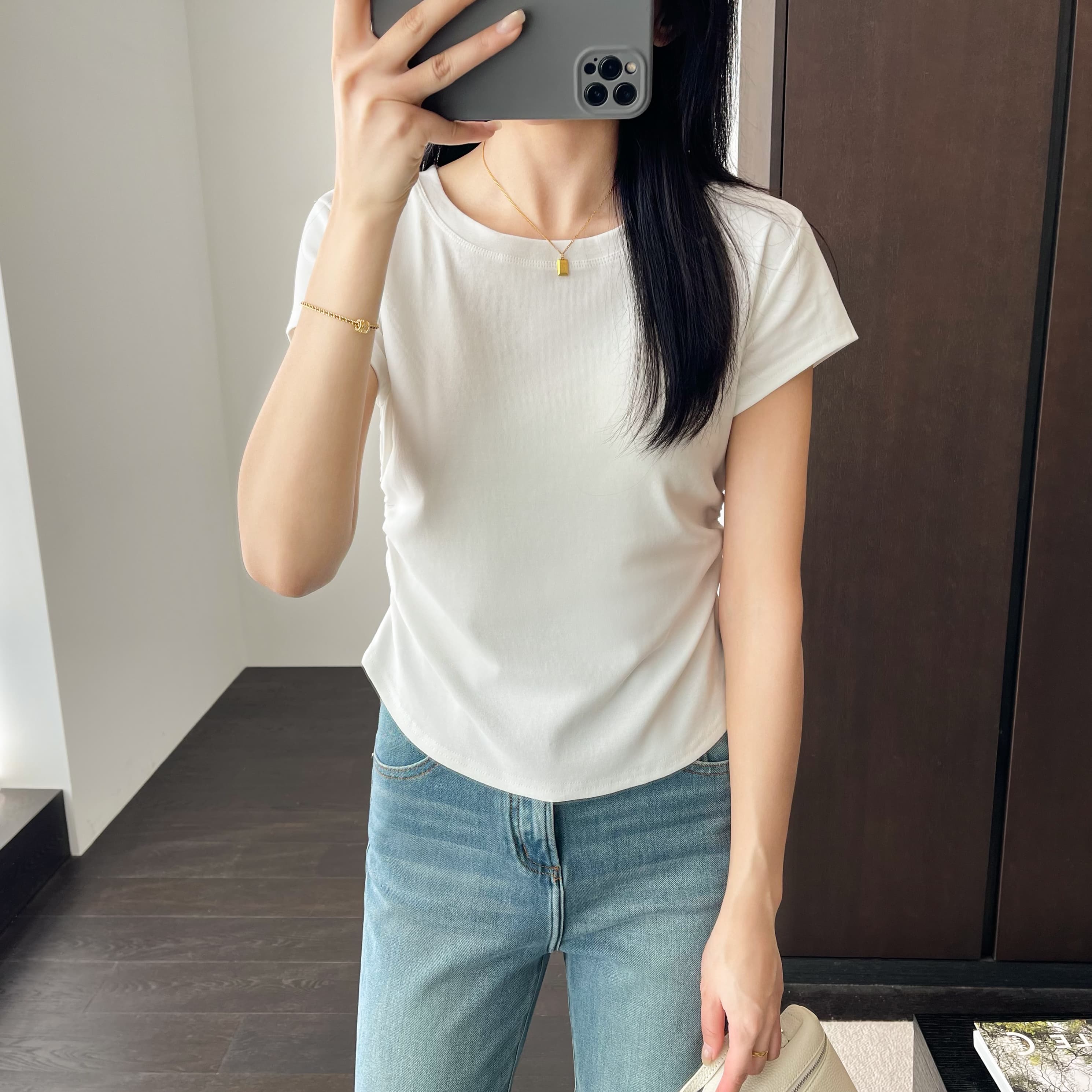 褶皱上衣修身显瘦打底短袖T恤女