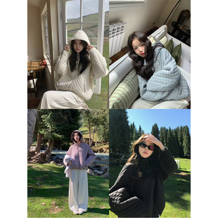 高端外贸国际一线品牌大牌女装90白鸭绒菱格外套连帽立领羽绒服女