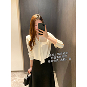 女秋装 法国高端OL职业工装 风蝴蝶结飘带真丝质感系带女士V领衬衫
