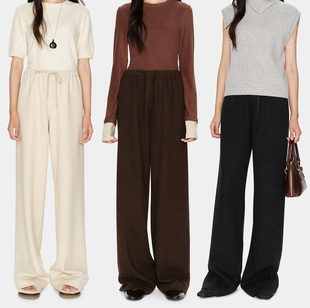 出口日本高端大牌山羊绒醋酸羊毛加厚直筒裤子毛呢裤阔腿拖地裤女