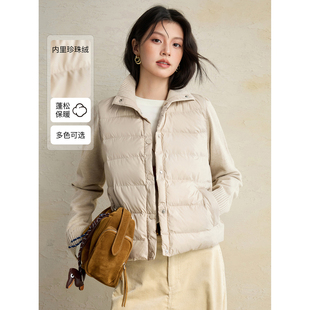 出口日本日系外贸女装棉服针织珍珠绒棉服保暖夹棉外套女秋冬