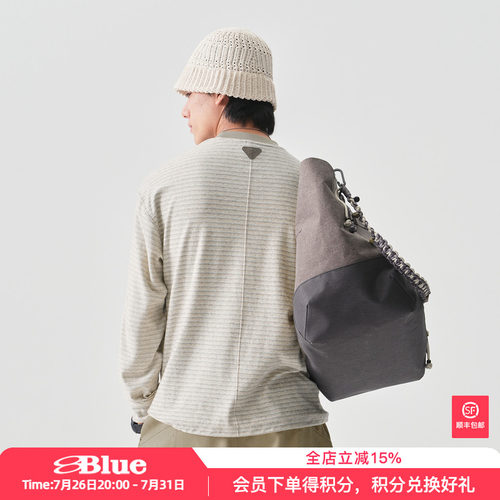 蓝岐BLUEMONTE全棉柔软舒适复古条纹套头T恤户外宽松休闲圆领长袖