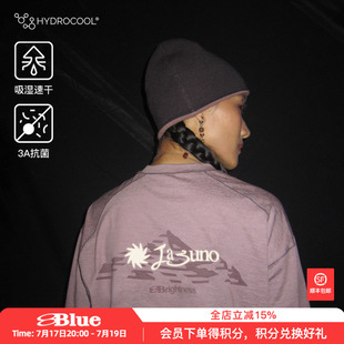 蓝岐日月雪山反光印花运动抗菌T恤女吸湿速干训练打底圆领长袖男