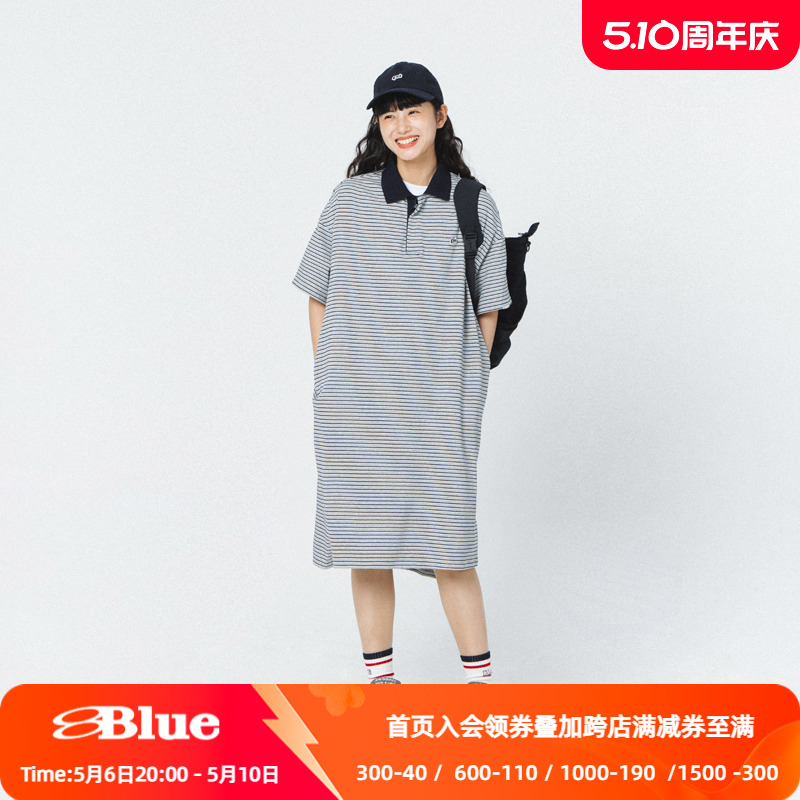 NOTHOMMEBLUE蓝岐2022夏季新款条纹短袖POLO连衣裙显瘦长裙女