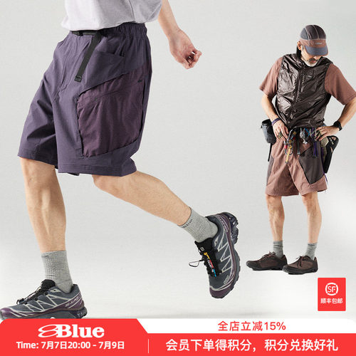 NothommeBLUE蓝岐直筒拼接工装口袋短裤户外撞色软壳五分裤