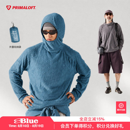 NothommeBLUE蓝岐95克P棉抓绒primaloft轻量户外徒步连帽卫衣男