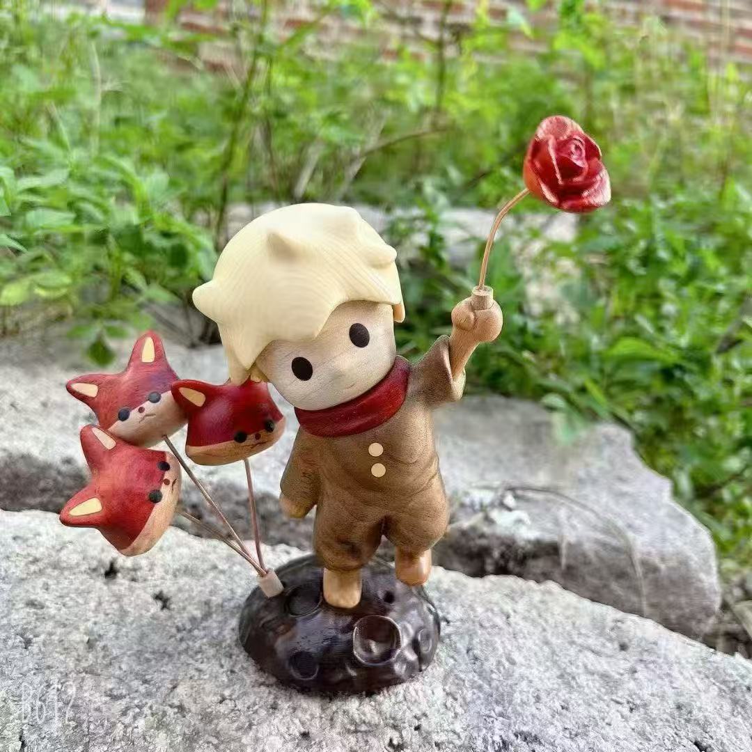 实木拼接小王子与玫瑰花治愈解压