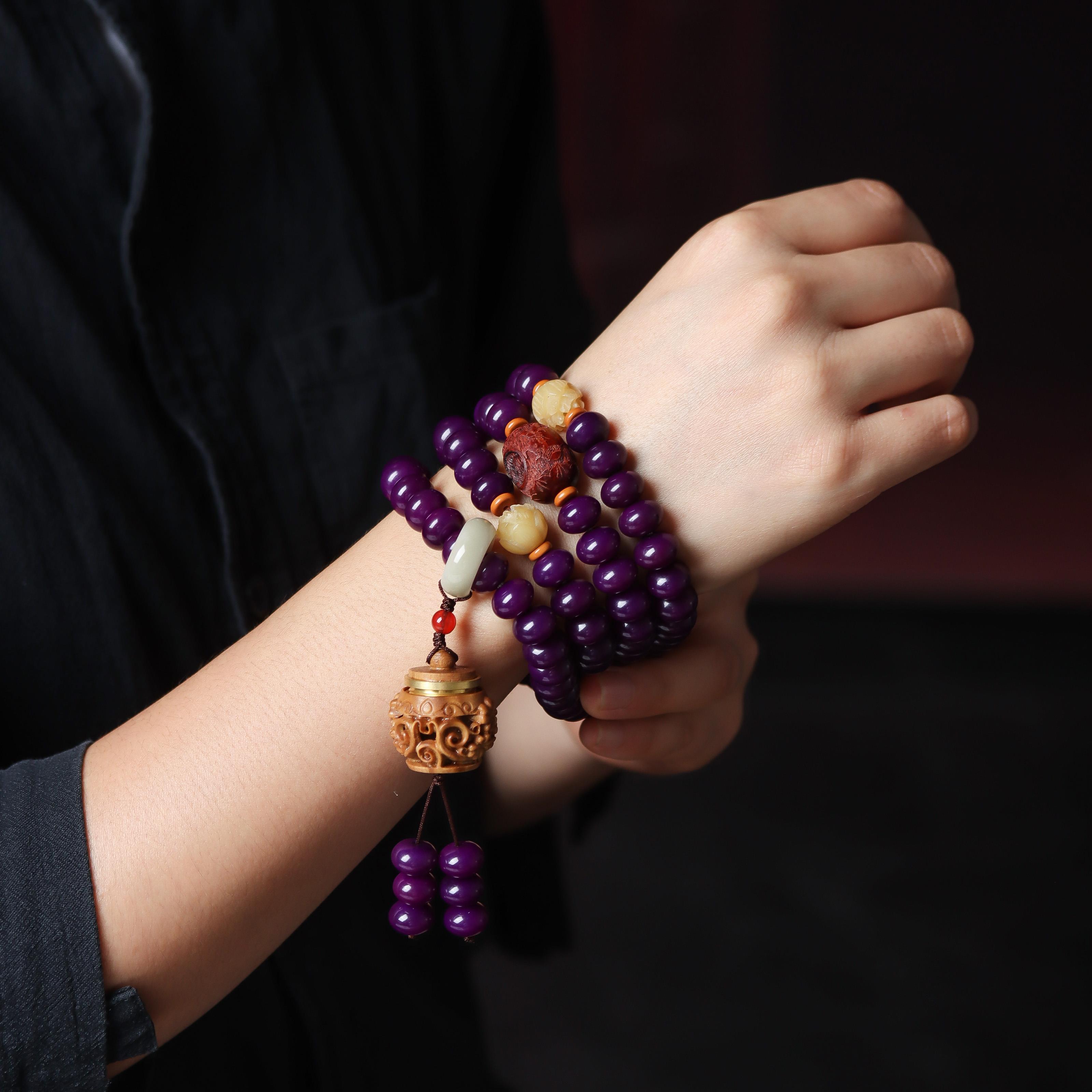 紫气东来白玉菩提根手串