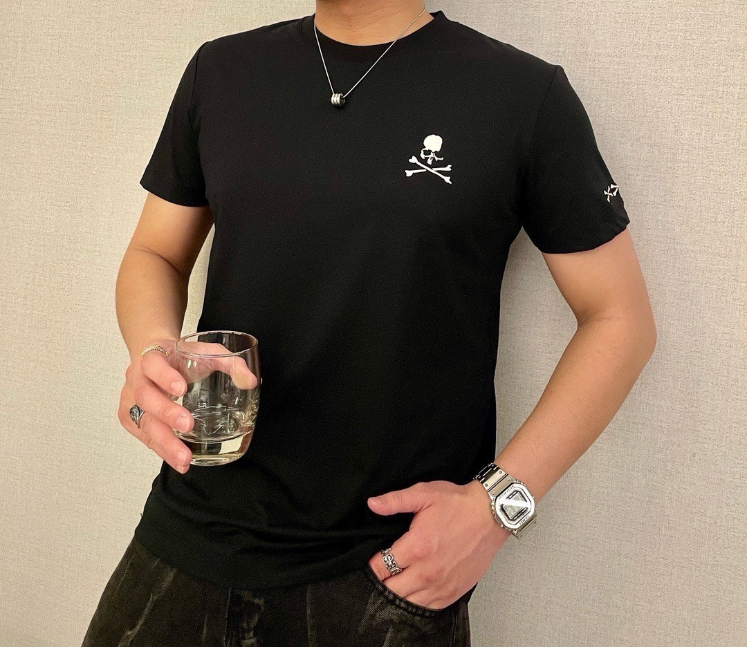 暗黑高街潮流时尚骷髅头刺绣舒适全棉休闲百搭男士圆领短袖T恤衫