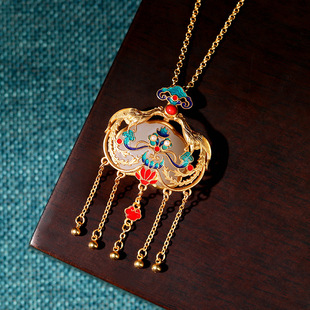 凤求凰保色镀金复古流苏项链汉服旗袍配饰品珐琅吊坠女