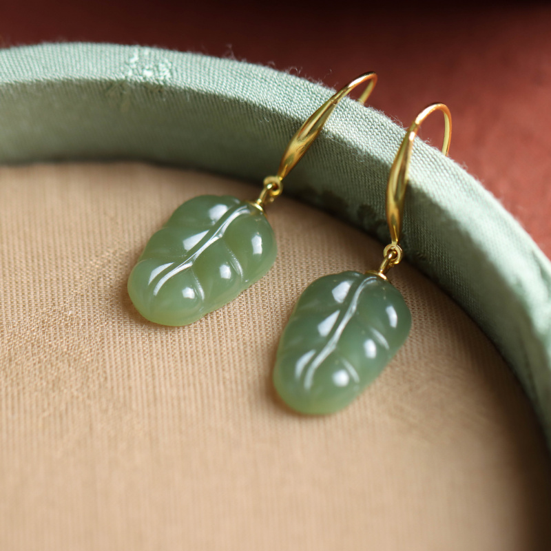 熹瑞S925纯银青玉耳钩