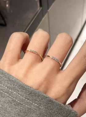 韩系极简风闪钻素圈戒指