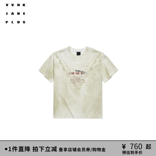 VVNK JANE PLUS秋季做旧蕾丝花边短袖T恤女J530558301A