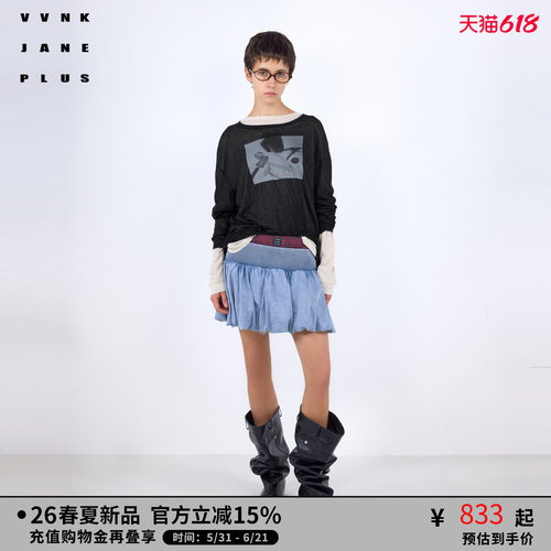 VVNK JANE PLUS2026春季新款宽松印花长袖T恤女J624052312D