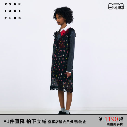 VVNKJANEPLUS蕾丝印花连衣裙