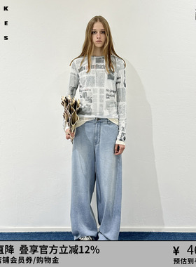 VVNK JANE PLUS夏季报纸印花圆领打底衫女J524052026C