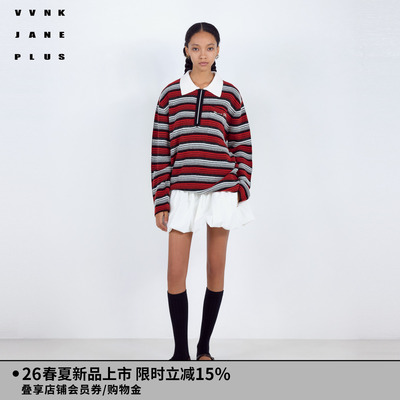 VVNK JANE PLUS2026春季新款Polo领条纹针织衫女J610103613A