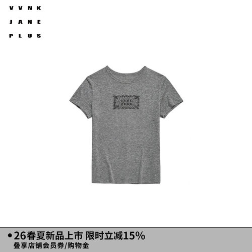 VVNK JANE PLUS2026春季新款蕾丝印花正肩T恤女J610555311A