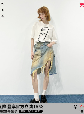 VVNK JANE PLUS夏季法棍印花宽松短袖T恤女J520569370C