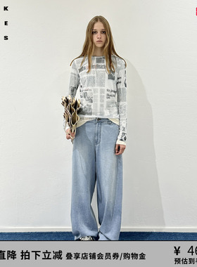VVNK JANE PLUS2025夏季新款报纸印花圆领打底衫女J524052026C