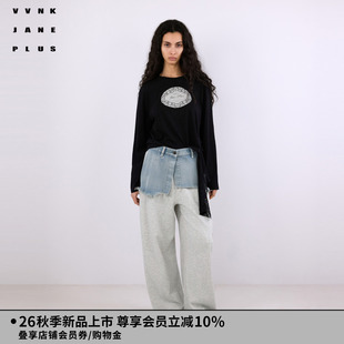 VVNK JANE PLUS2026秋季新款蕾丝拼接不规则T恤女J630559387A