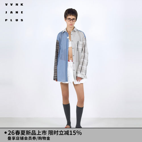 VVNK JANE PLUS2026春季新款异素材拼接格纹衬衫女J610467006A