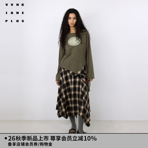 VVNK JANE PLUS2026秋季新款蕾丝拼接不规则T恤女J630559387A