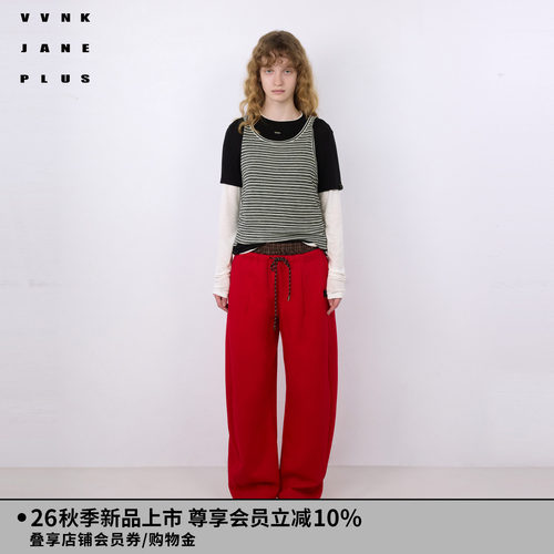 VVNK JANE PLUS2026秋季新款拼接假两件条纹T恤女J634052319A