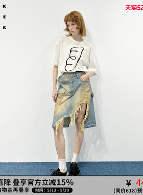 VVNK JANE PLUS夏季法棍印花宽松短袖T恤女J520569370C