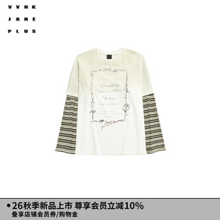 VVNK JANE PLUS2026秋季新款假两件条纹长袖T恤女J630571302A