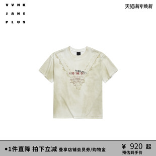 做旧蕾丝花边短袖 VVNK 新款 PLUS2025秋季 T恤女J530558301A JANE