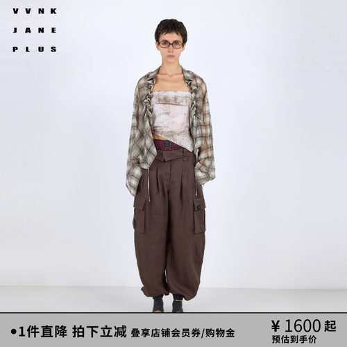 VVNK JANE PLUS2026春季新款格纹抽褶廓形衬衫女J610455013B