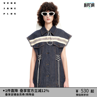 复古帅气直身无袖 VVNK 新品 PLUS春季 牛仔马甲女J313050206A JANE