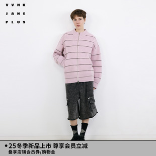 条纹拉链针织开衫 VVNK 新款 PLUS2025冬季 女J540203624C JANE